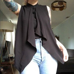 Escada Sleeveless Drape Button Up Top